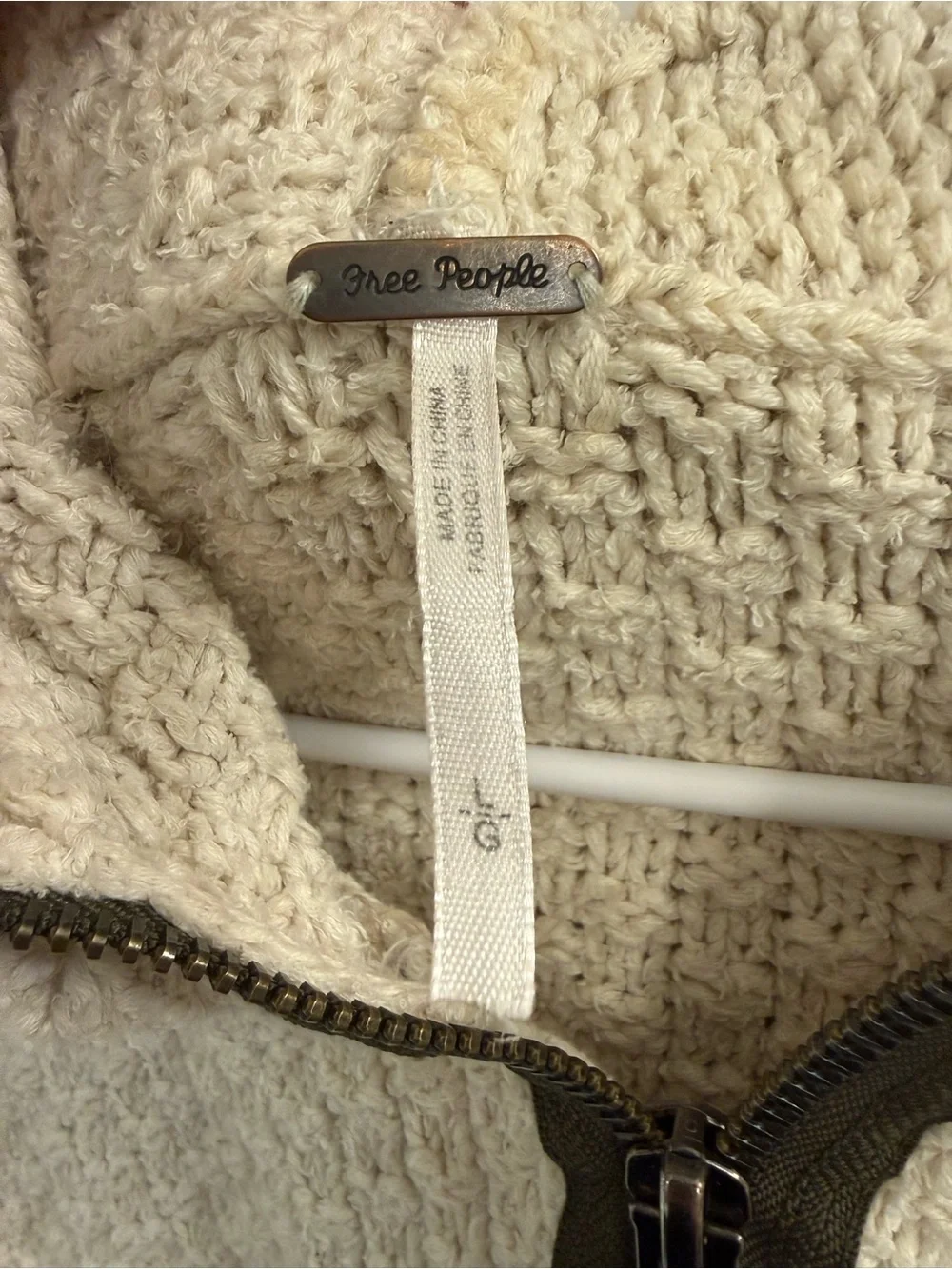 Free People Cream Hooded Cable Zip Cardigan Size L